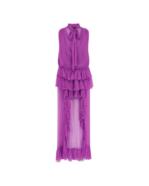 ACTUALEE Purple Ruffled Asymmetric Maxi Dress