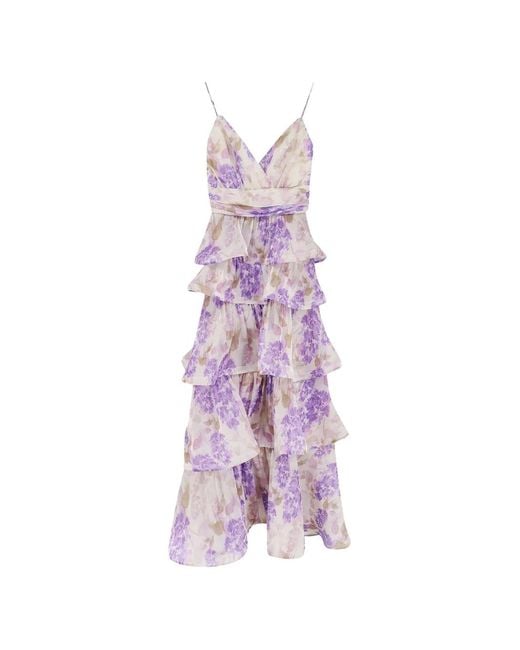 ACTUALEE Purple Ruffled Floral-Print Maxi Dress