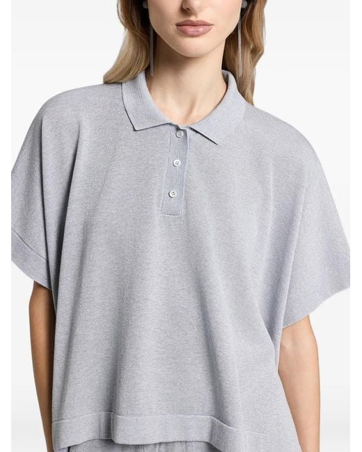 Peserico Gray Buttoned Short-Sleeve Polo Top
