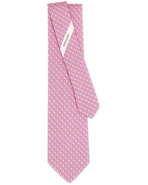 Ferragamo Pink Equestrian-print Silk Tie for men
