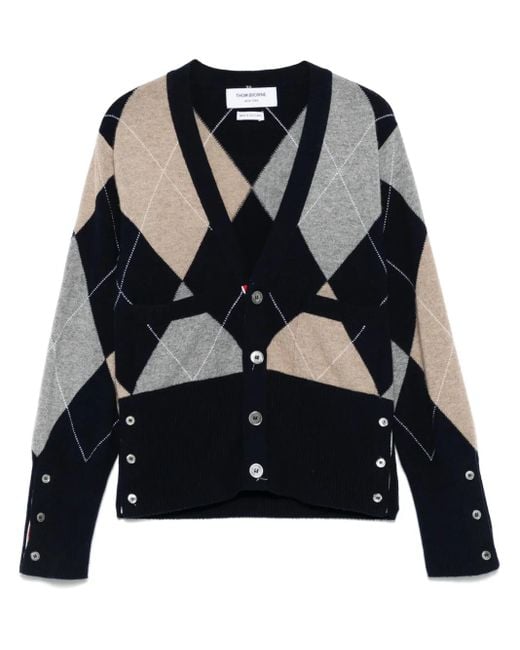 Thom Browne Black Argyle Intarsia Cashmere Cardigan