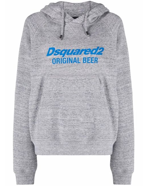 DSquared² Gray Logo-Print Cotton Hoodie