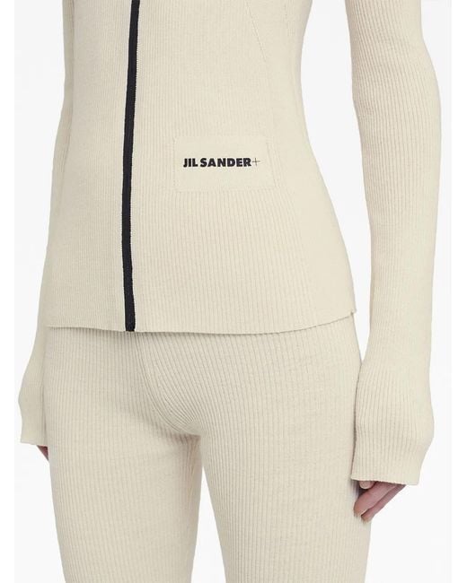 Jil Sander Natural Logo-Embroidered Ribbed-Knit Cardigan