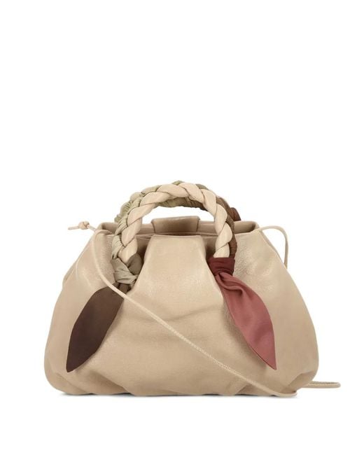 Hereu Natural Small Bombom Braided-Handle Drawstring Tote Bag