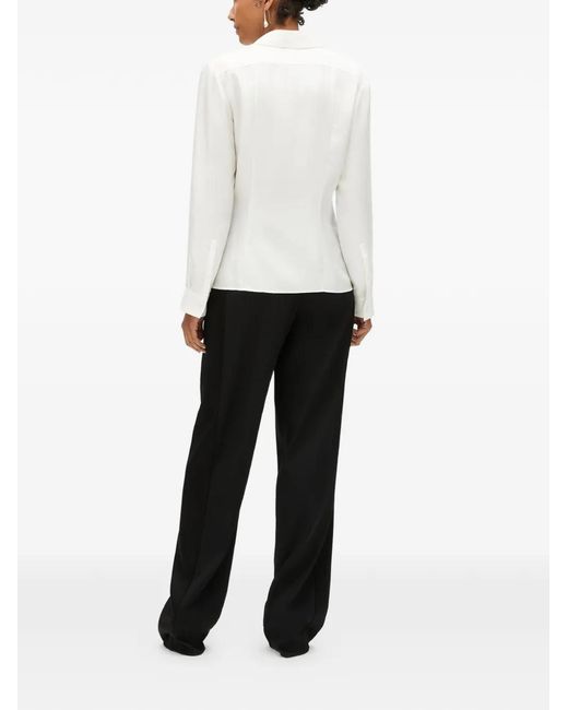 Another Tomorrow White Fitted Darted Silk Blouse