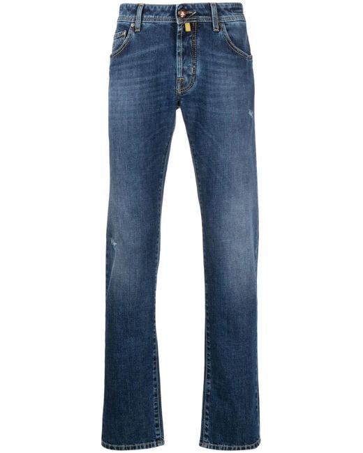 Jacob Cohen Blue Distressed-Effect Straight-Leg Jeans for men