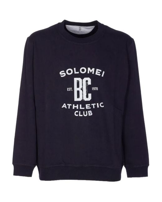 Brunello Cucinelli Athletic Club Sweater Met Ronde Hals En Print in het Blue voor heren