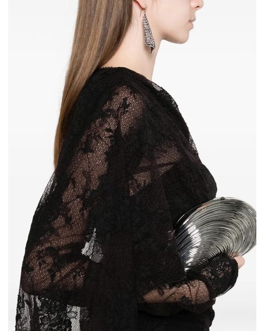 ANDAMANE Black Xenia Lace Draped Mini Dress