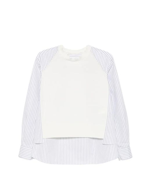 Sacai White Striped-Panel Sweater for men