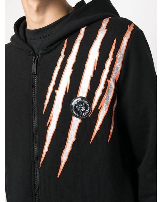 Philipp Plein Black Scratch-Print Long-Sleeved Hoodie for men