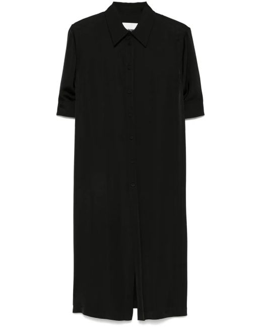 Jil Sander Black Satin Midi Shirt Dress