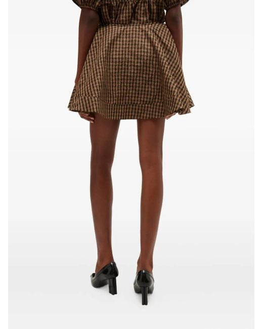 Ganni Brown Crinkled Check Mini Circle Skirt