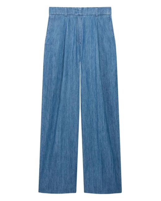 Another Tomorrow Blue Chambray-Hose Mit Weitem Bein