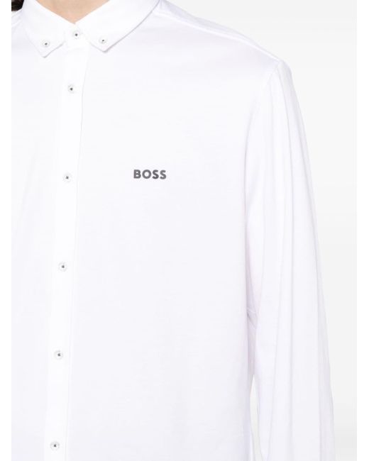Boss White Motion Logo-detail Cotton Shirt for men
