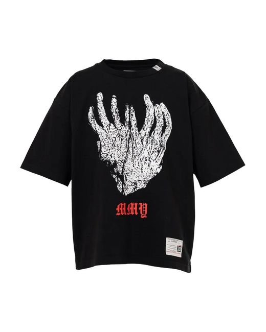 Maison Mihara Yasuhiro Black Xmasses Print Crew Neck T-Shirt for men