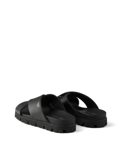 Prada Black Crisscross Rubber Slides for men