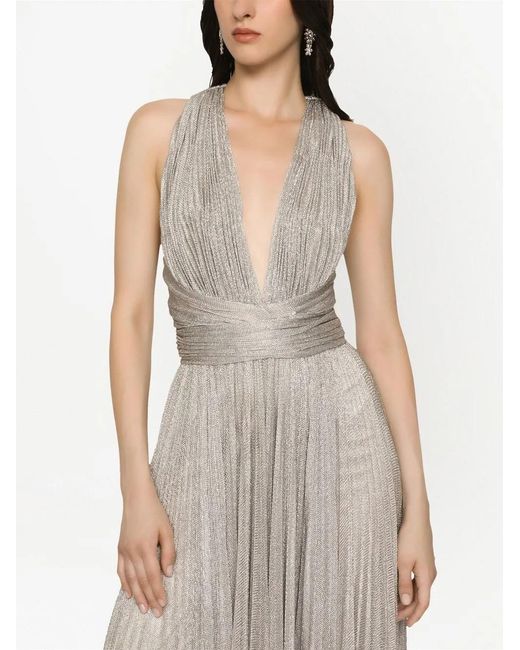 Dolce & Gabbana White Lamé-Effect Maxi Dress