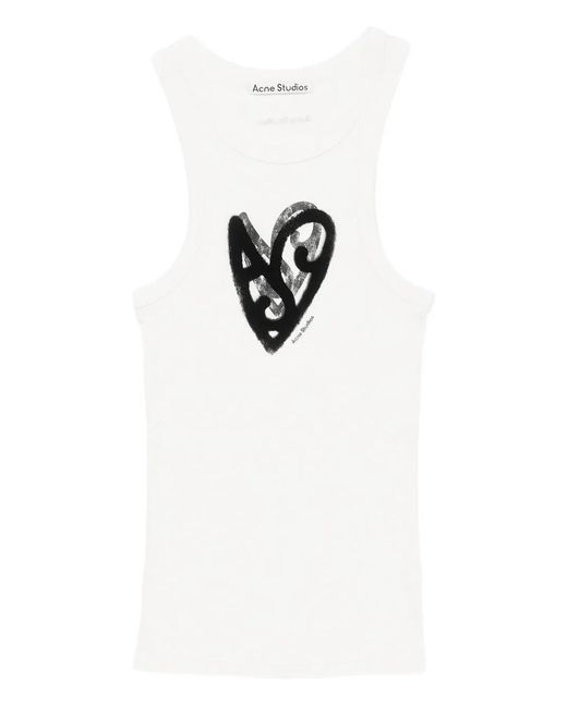 Acne White Heart-Print Tank Top