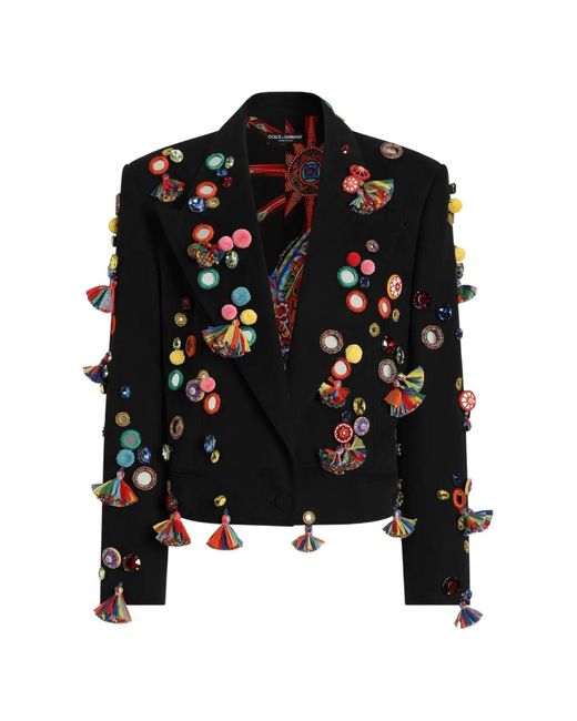 Dolce & Gabbana Black Single-Breasted Cotton Drill Jacket With Applications