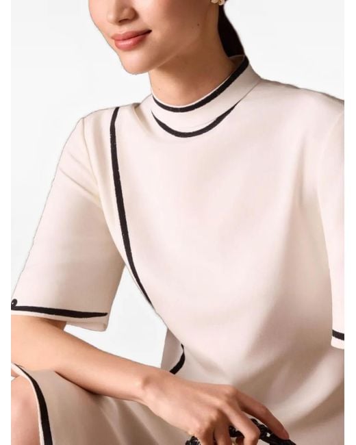 Shanghai Tang White Mock-Neck Silk T-Shirt
