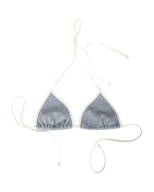 Mc2 Saint Barth Blue Crinkle-Textured Triangle Bikini Top