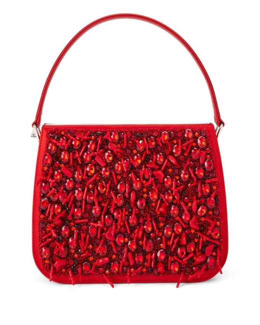 Ferragamo Red Beaded Satin Shoulder Bag