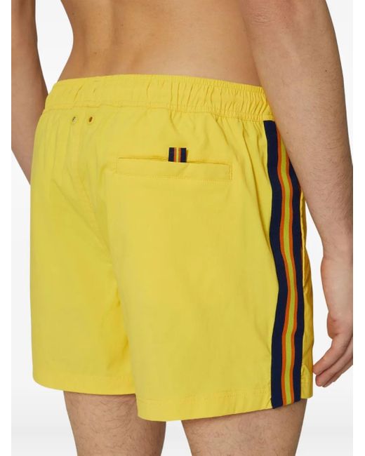 K-Way Yellow Salt Stripe-Detail Swim Shorts for men