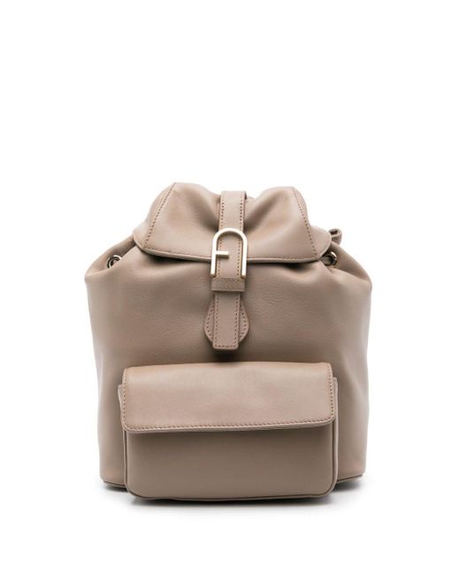Furla Gray Flow Leather Backpack