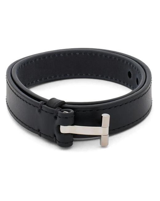 Tom Ford Black T-Hinge Leather Bracelet for men