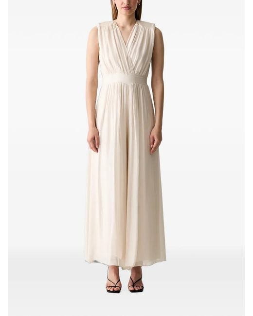 Haveone Natural Wrap-Style Wide-Leg Jumpsuit