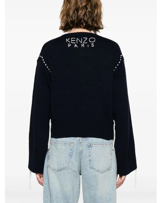 KENZO Blue Sashiko-Stitch Wool Blend Jumper