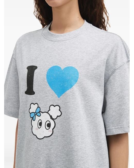 Mini Cream Katoenen T-Shirt Met Grafische Print in het Gray