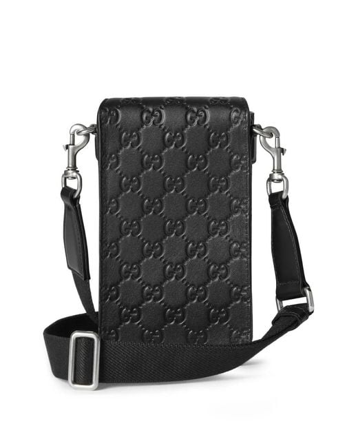 Gucci Black Gg-Embossed Phone Bag for men