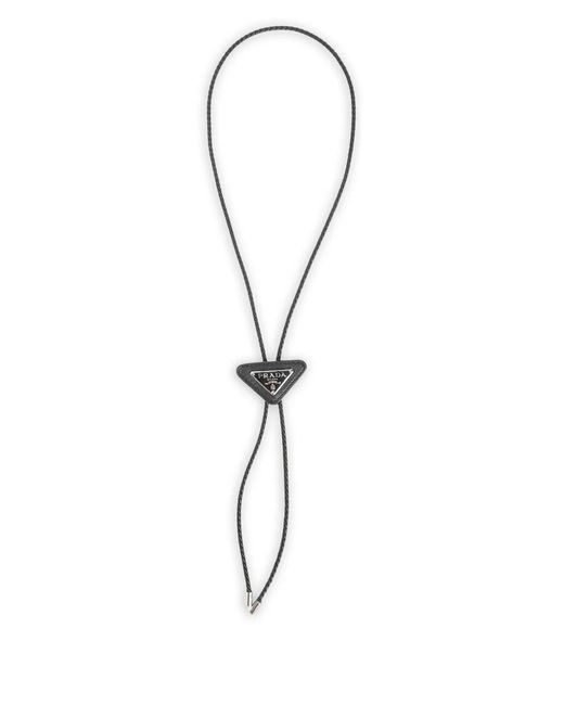 Prada Black Triangle Leather Tie for men