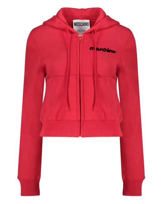 Moschino Red Cotton Zip-Up Hoodie