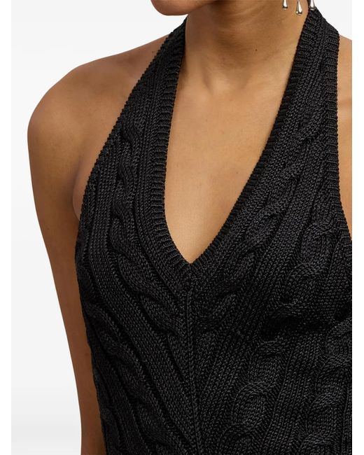 Ralph Lauren Black Cable-Knit Backless Halter Knitted Top