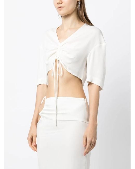Christopher Esber White Drawstring Crop Top