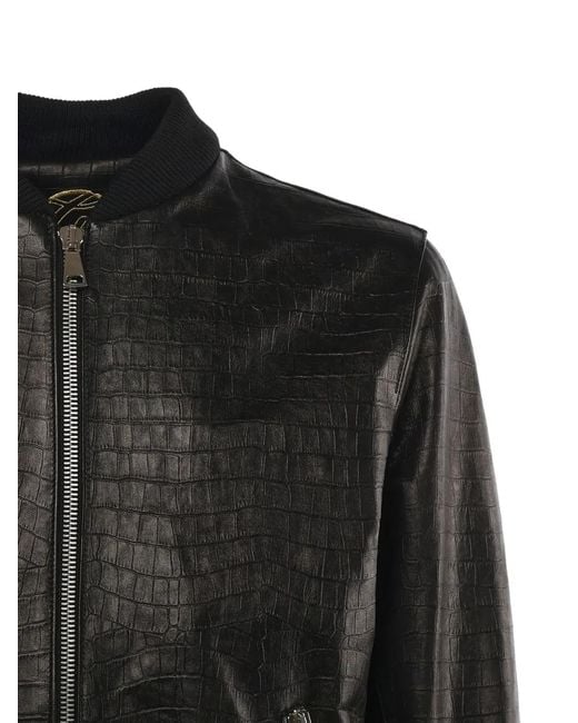 Giuliano Galiano Black Good Fellas Leather Bomber Jacket for men