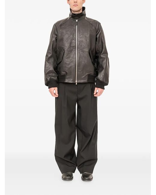 DEVOA Gray Zip-Up Leather Jacket for men