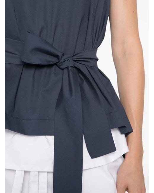 MOUTAKI Blue Sleeveless Tie-Fastening Bouse