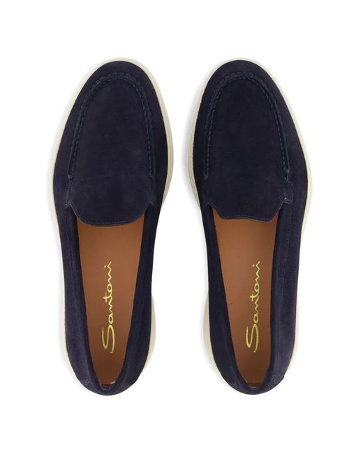 Santoni Blue Suede Loafers
