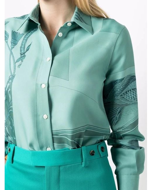 Ferragamo Green Graphic-Print Silk Shirt