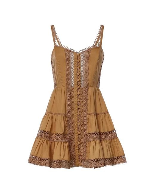 Charo Ruiz Brown Lenora Guipure-Lace Tiered Mini Dress