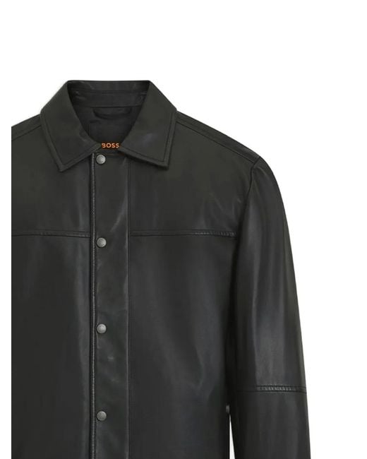 Boss Black Leather Press-Stud Jacket for men