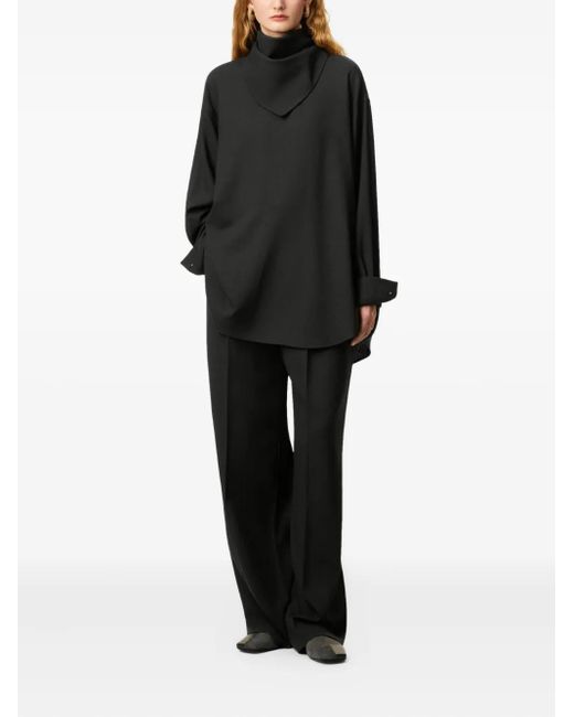 AMI Black Bandana-Collar Wool Blouse