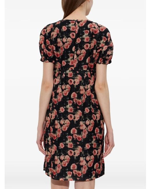 R13 Black Rose-Print Mini Dress