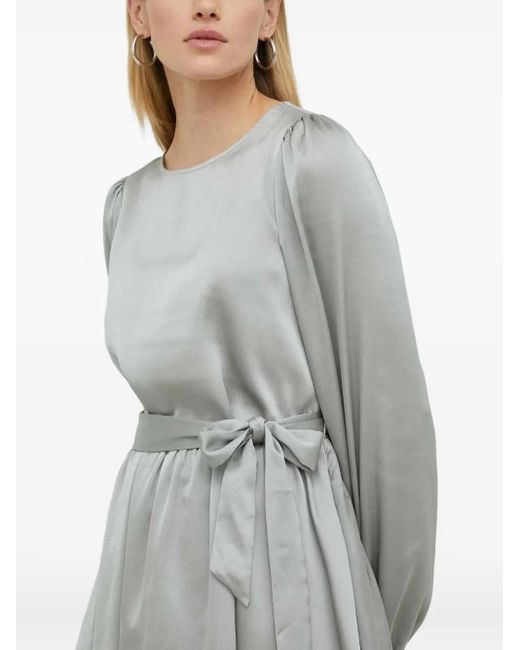 Bruuns Bazaar Gray Puff-Sleeve Belted Mini Dress