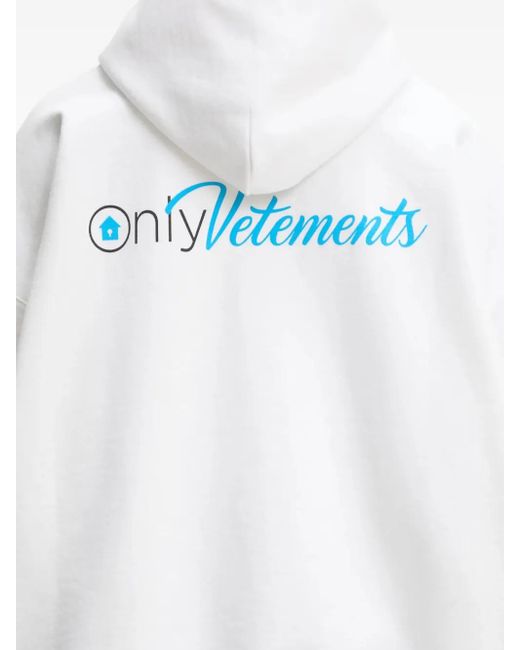 Vetements White Logo-Print Hoodie for men
