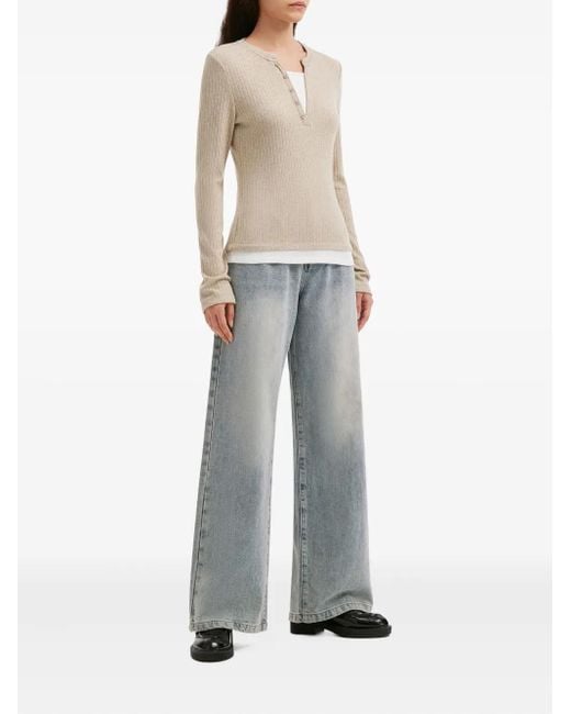 B+ AB Natural Buttoned Ribbed Top