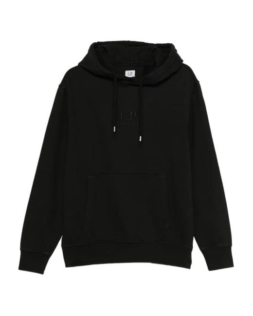 C P Company Black Logo-Embroidered Hoodie for men